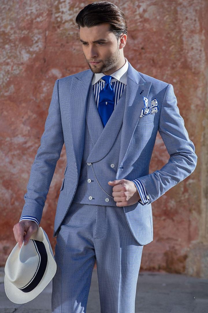 Royal blue italian men suit with double-breasted waistcoat - Ottavio Nuccio  Gala