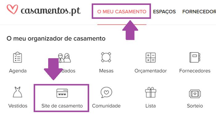 Como criar e personalizar o teu Site de Casamento 1