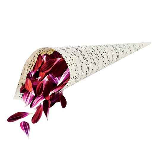 Cones com pétalas e arroz