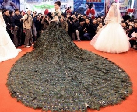 Vestido de noiva com plumas
