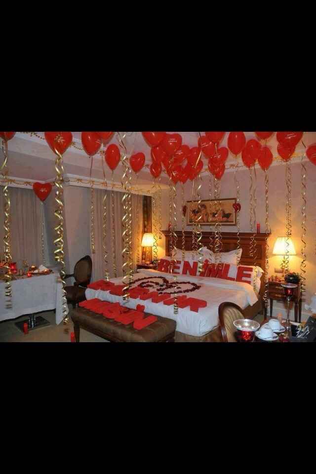 Ideia de decoração do quarto para a noite de núpcias