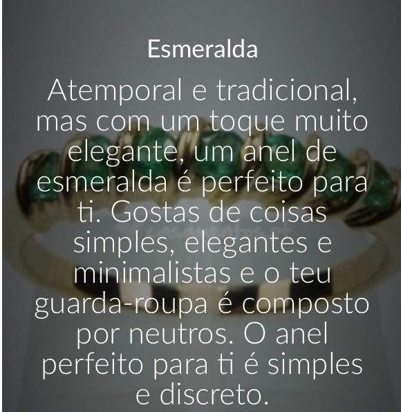 Segundo o teste o meu anel é: esmeralda - 1