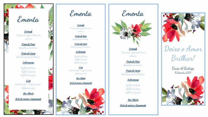 Ementas e cartões sparkles florais 