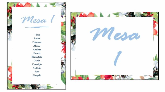 Marcadores de mesa e cartão seating plan floral