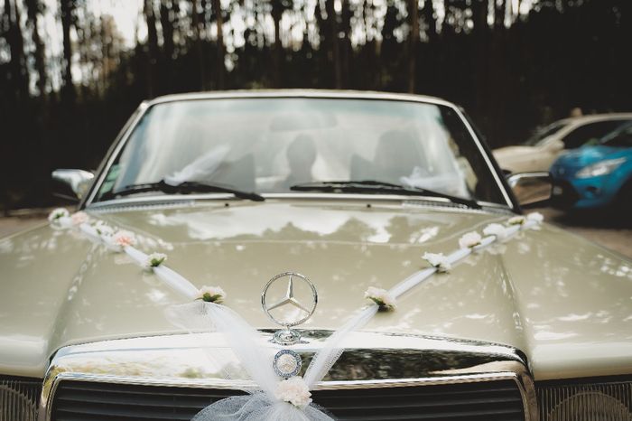 Frente do carro - tule em V com as flores