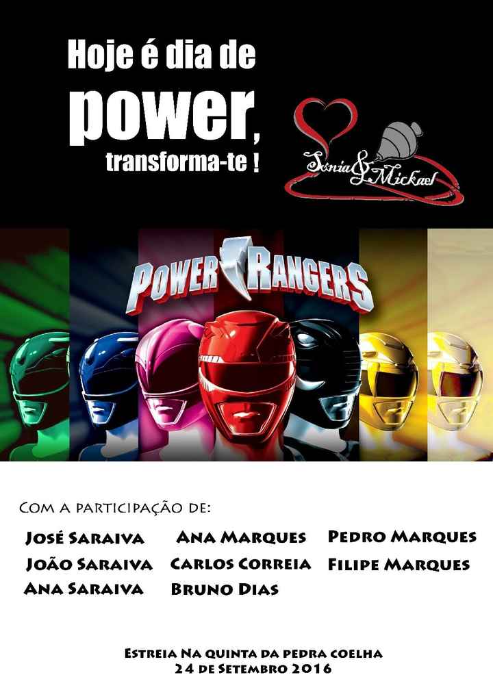 Cartaz seating plan Power Rangers