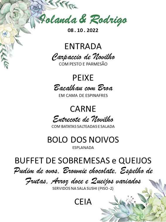 Menu de casamento - 2