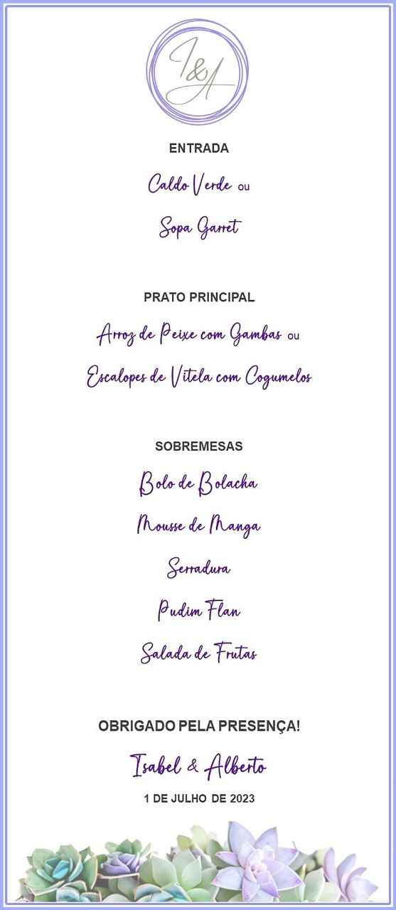 Menu casamento da minha tia - 1