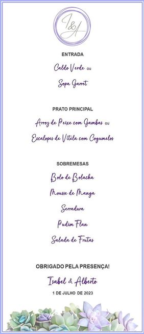 Menu casamento da minha tia 1