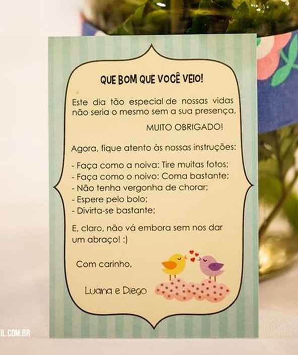 Instruções para mesa dos convidados 2