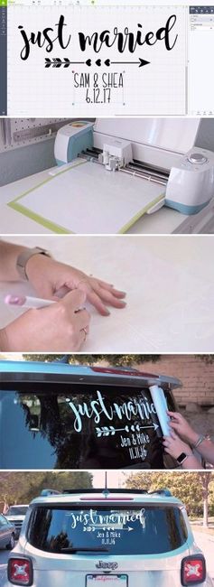 carro dos noivos decorado nos vidros
