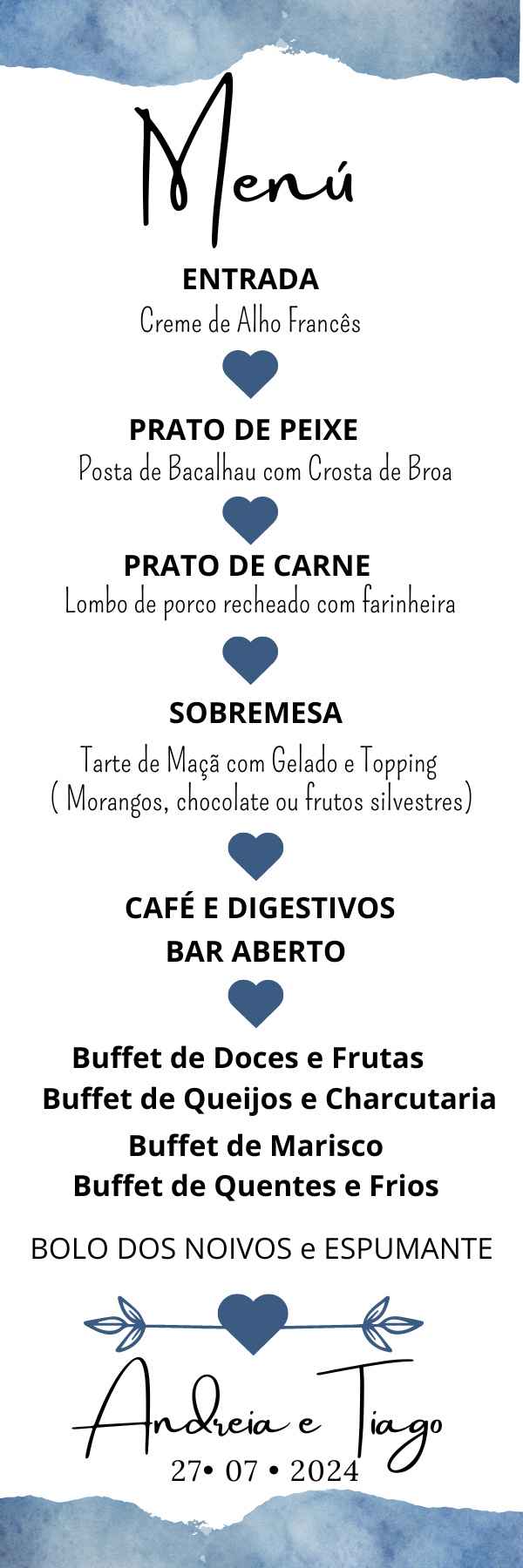 Checks feitos: Menu, agradecimento pela presença dos convidados e "regras" do casamento!!! 2