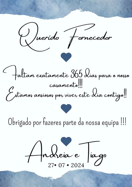 Check: Mensagem ao fornecedores 1 ano antes do Casamento! 1