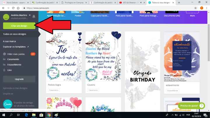 Em seguida é carregar em criar um design
