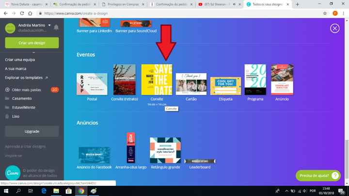 Quando chegam à parte dos "eventos" têm um layout que diz "convite" carregem nele se gostarem do tam