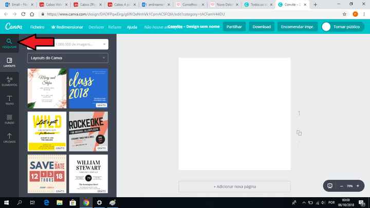 O que devem fazer para criar o vosso convite do zero é ir ao separador "Pesquisar"