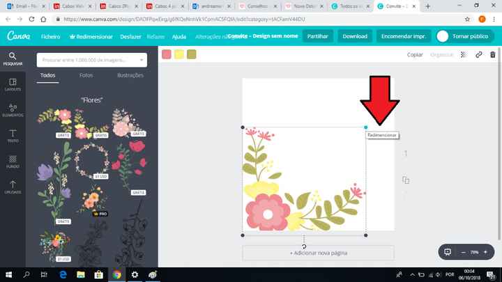 Preferi trocar de flores! Podem ver que podem redimensionar o tamanho da imagem escolhida. É como br