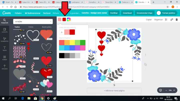 E seleccionei um deles. E vou alterar as cores para nossa palete de cores