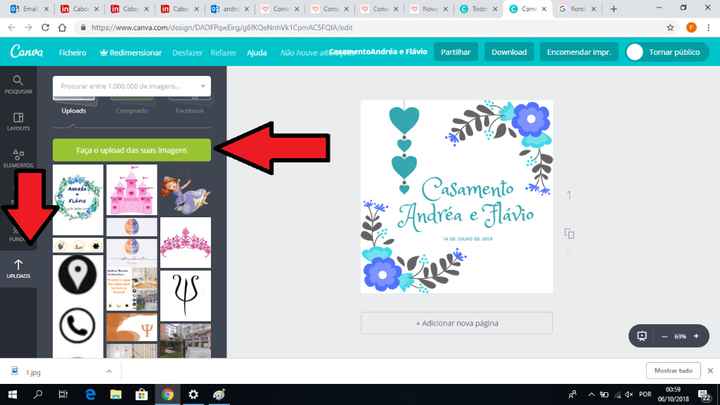 Depois disso carregam no separador que diz "Uploads" e no que diz "Faça o upload das suas imagens"