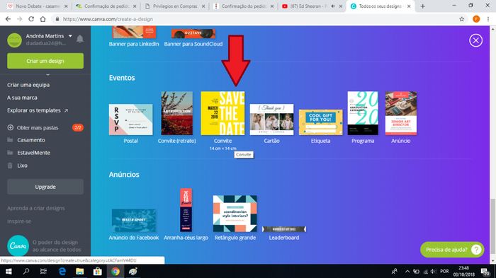Quando chegam à parte dos "eventos" têm um layout que diz "convite" carregem nele se gostarem do tam