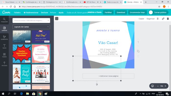 Exemplo. Mudei o convite para as nossas cores 