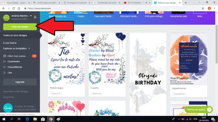 Cliquem em "Crie os seus designs"