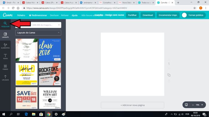 O que devem fazer para criar o vosso convite do zero é ir ao separador "Pesquisar"