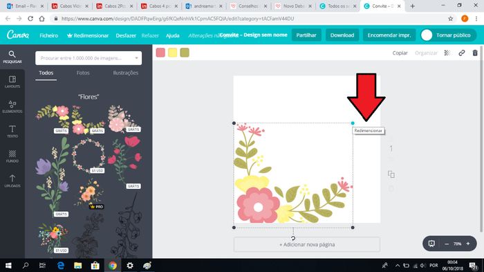 Preferi trocar de flores! Podem ver que podem redimensionar o tamanho da imagem escolhida. É como br
