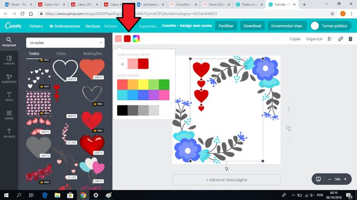 E seleccionei um deles. E vou alterar as cores para nossa palete de cores