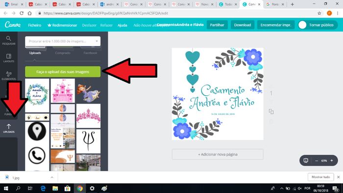 Depois disso carregam no separador que diz "Uploads" e no que diz "Faça o upload das suas imagens"