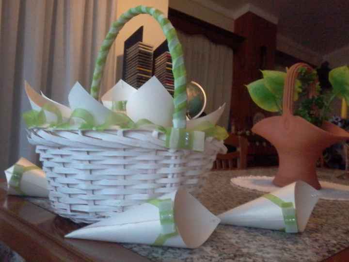 A nossa cesta (decorada por nós) com os cones de arroz