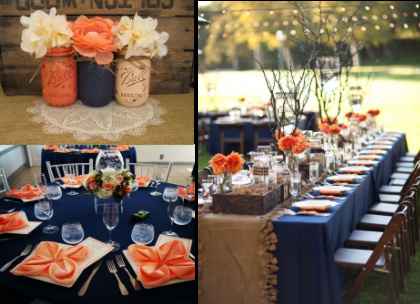 Decoração azul e laranja