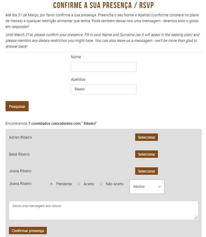 Confirmação de convidados RSVP