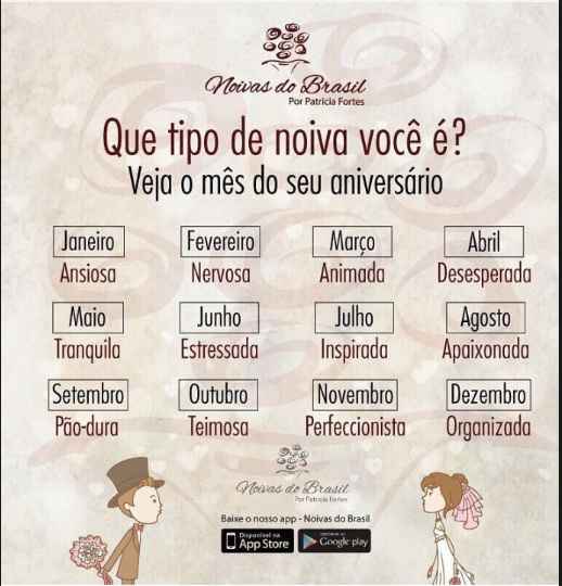 Tipos de noiva por meses
