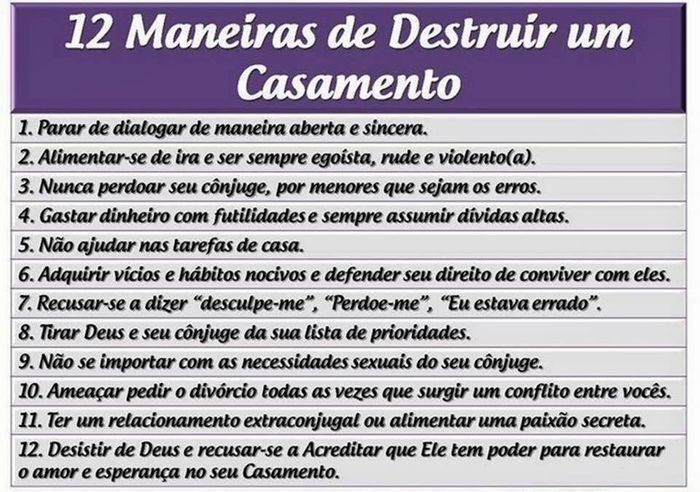 12 maneira de destruir um Casamento