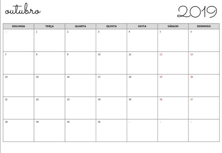 Calendário - Verso