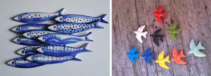 9. Miniaturas de Sardinhas e Andorinhas em cerâmica