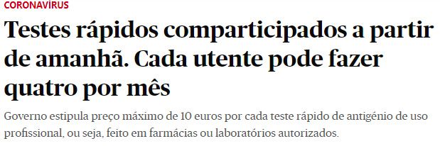 Boas notícias! Comparticipação até 10€ (100%) nos Testes Rápidos 💍💒 3