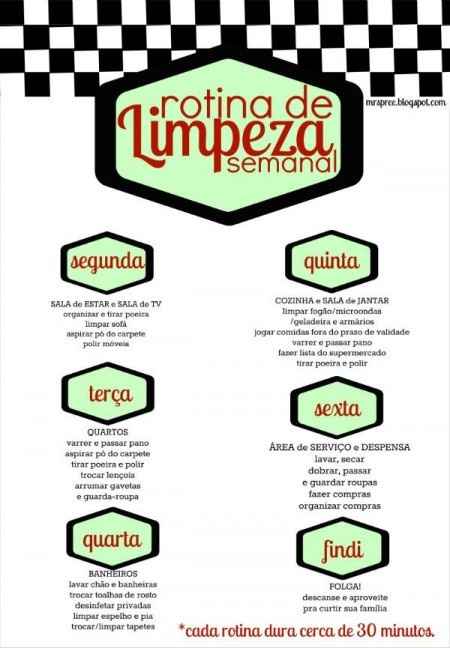 Calendário de limpeza semanal