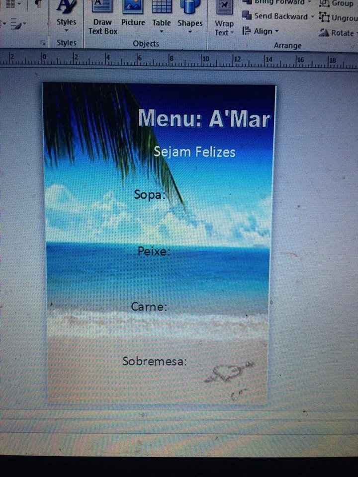 ensaio do menu