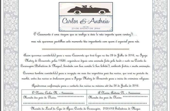 Convite de Casamento Carlos & Andreia