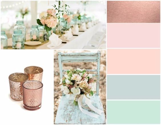 Inspirações em pêssego, menta e aqua