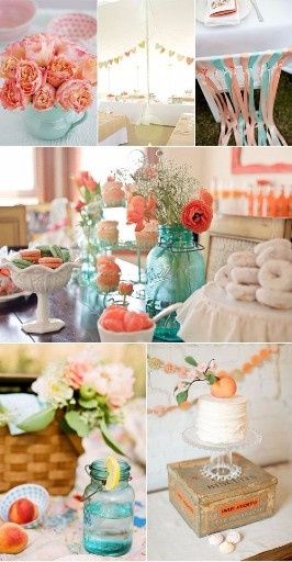 Inspirações em pêssego, menta e aqua