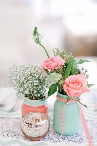 Inspirações em pêssego, menta e aqua