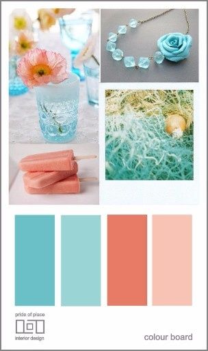 Inspirações em pêssego, menta e aqua