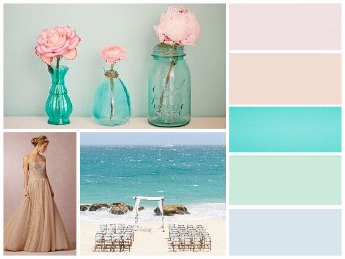 Inspirações em pêssego, menta e aqua