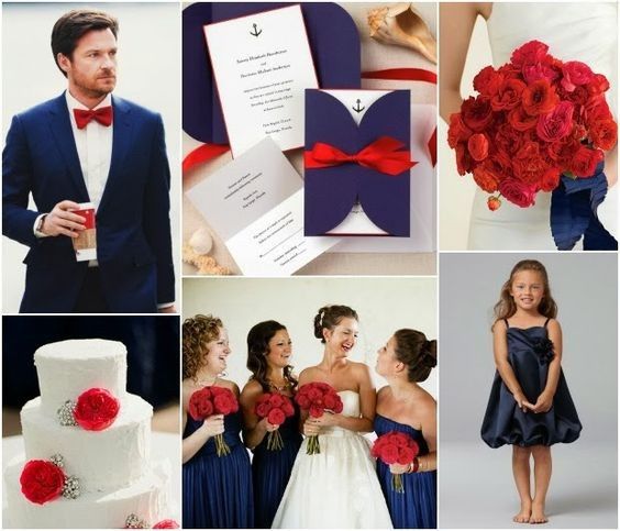 Inspirações em azul marinho e vermelho