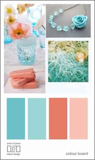 Inspirações em pêssego, menta e aqua