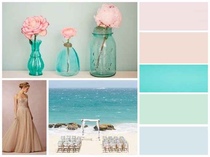 Inspirações em pêssego, menta e aqua