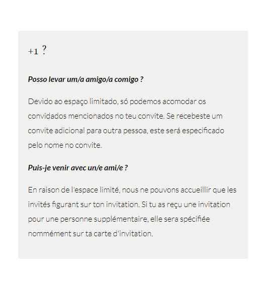 e se um convidado trouxer um +1 não convidado ? - 1